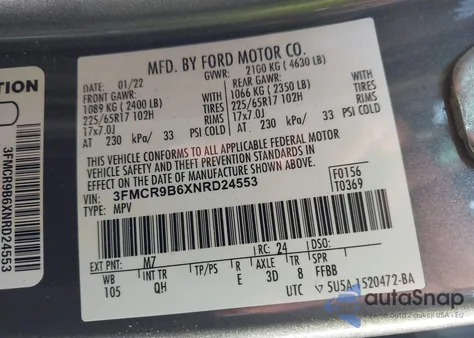 2022 Ford Bronco Sport Big Bend from USA, damaged, VIN 3FMCR9B6XNRD24553